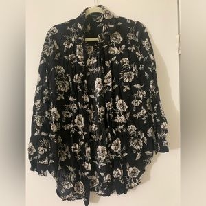 Long length floral button up collared shirt